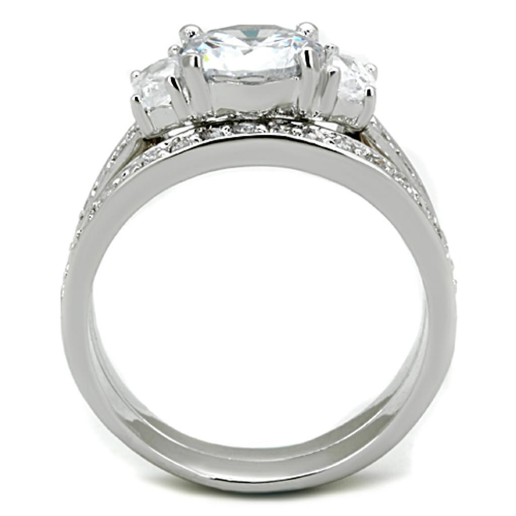 3W731 - Rhodium Brass Ring with AAA Grade CZ  in Clear-2