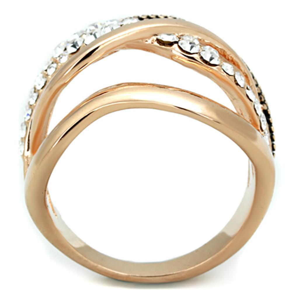 3W737 - Rose Gold Brass Ring with Top Grade Crystal  in Clear-2