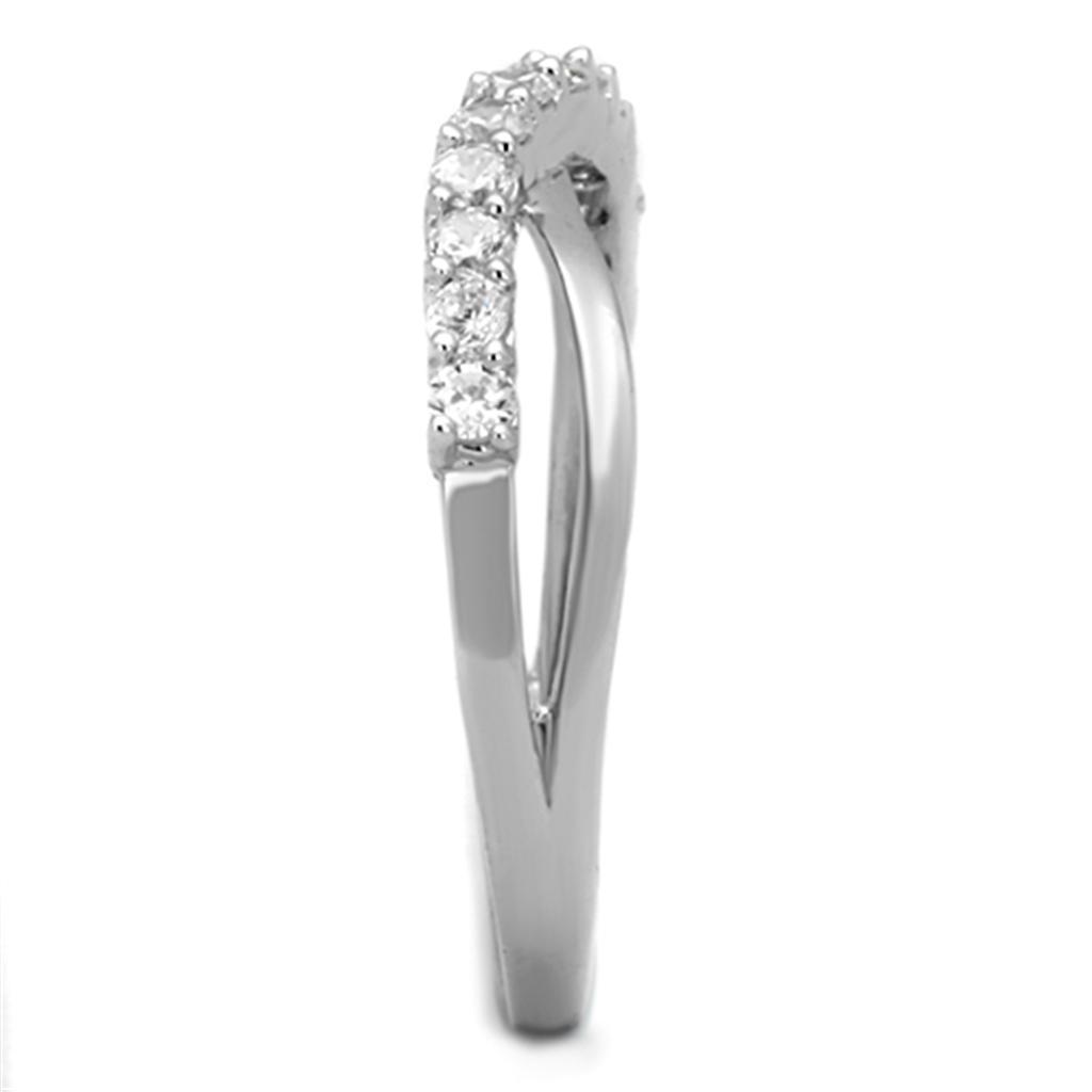 3W742 - Rhodium Brass Ring with AAA Grade CZ  in Clear-3