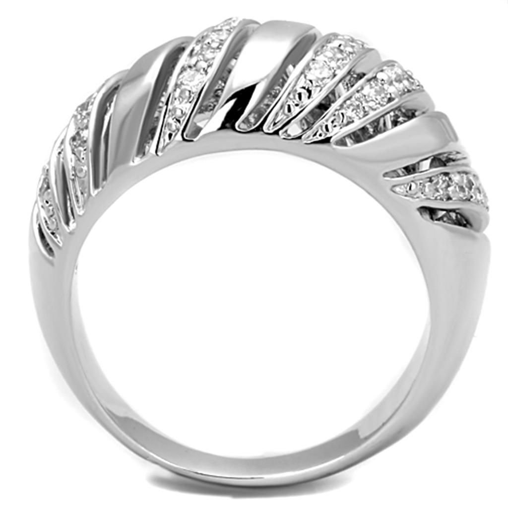 3W743 - Rhodium Brass Ring with AAA Grade CZ  in Clear-2