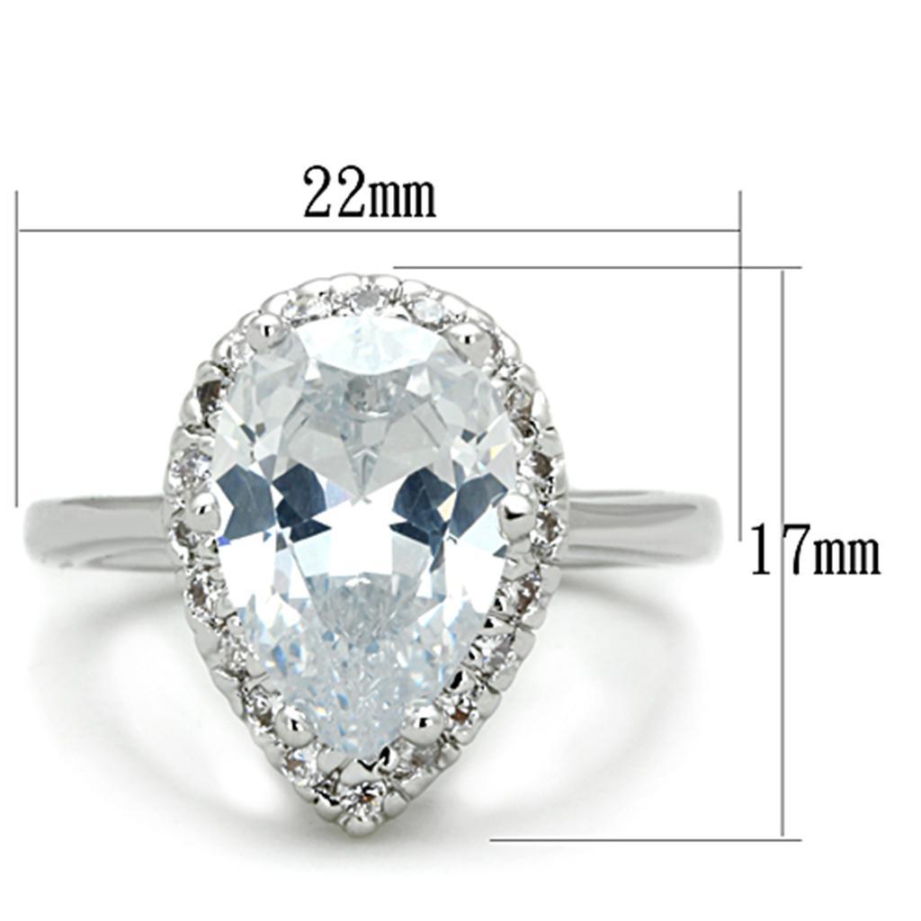 3W750 - Rhodium Brass Ring with AAA Grade CZ  in Clear-1