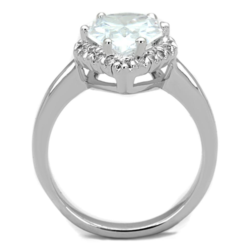 3W750 - Rhodium Brass Ring with AAA Grade CZ  in Clear-2