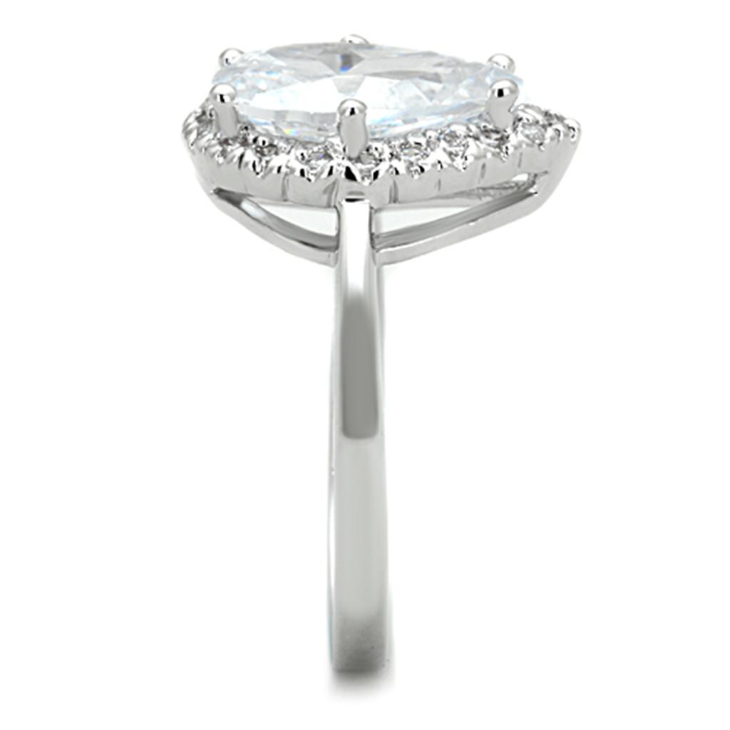 3W750 - Rhodium Brass Ring with AAA Grade CZ  in Clear-3