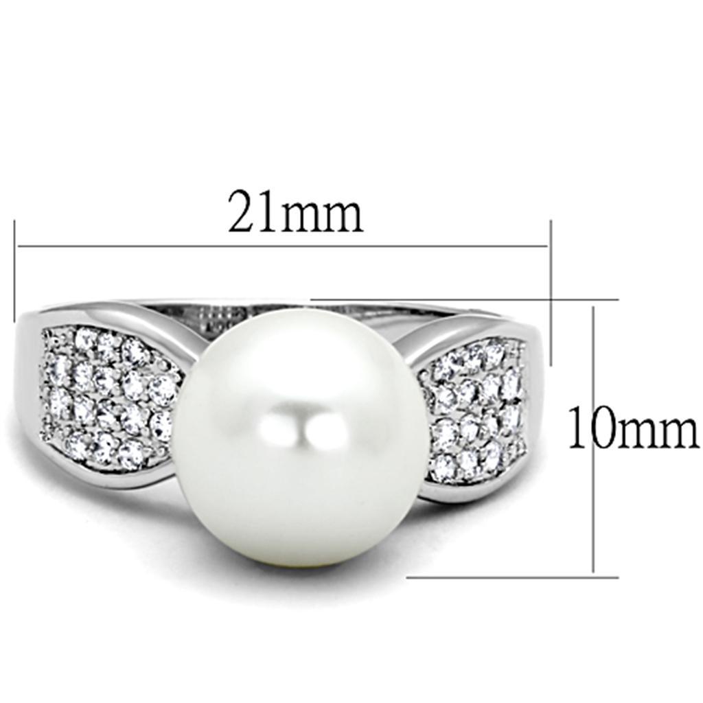 3W761 - Rhodium Brass Ring with Synthetic Pearl in White-1