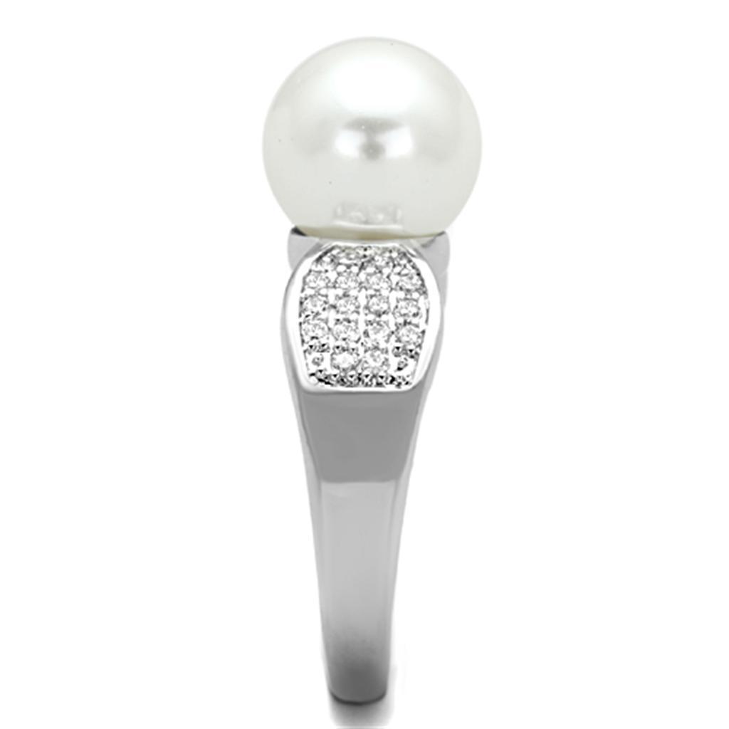 3W761 - Rhodium Brass Ring with Synthetic Pearl in White-3