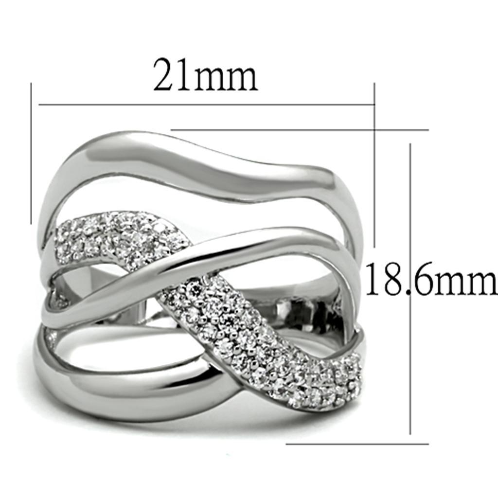 3W766 - Rhodium Brass Ring with AAA Grade CZ  in Clear-1