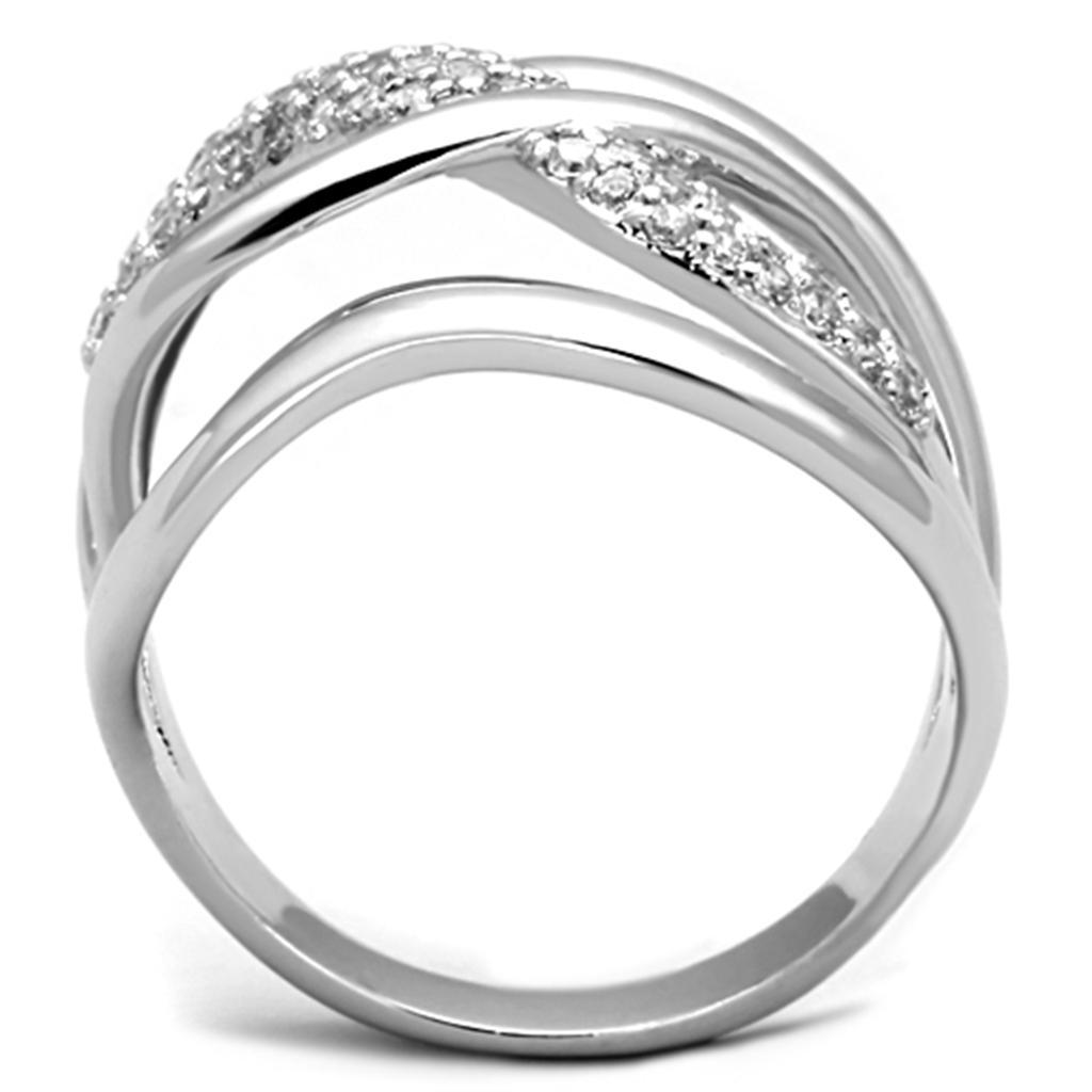 3W766 - Rhodium Brass Ring with AAA Grade CZ  in Clear-2