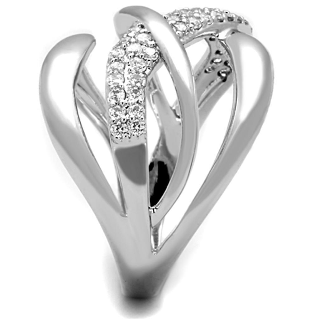 3W766 - Rhodium Brass Ring with AAA Grade CZ  in Clear-3