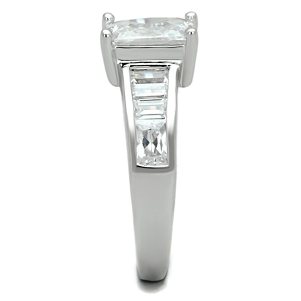 3W769 - Rhodium Brass Ring with AAA Grade CZ  in Clear-3
