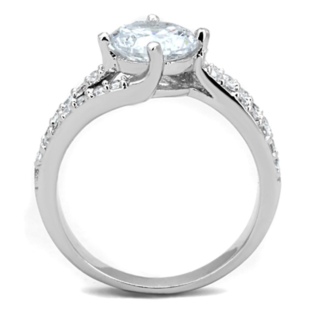 3W770 - Rhodium Brass Ring with AAA Grade CZ  in Clear-2