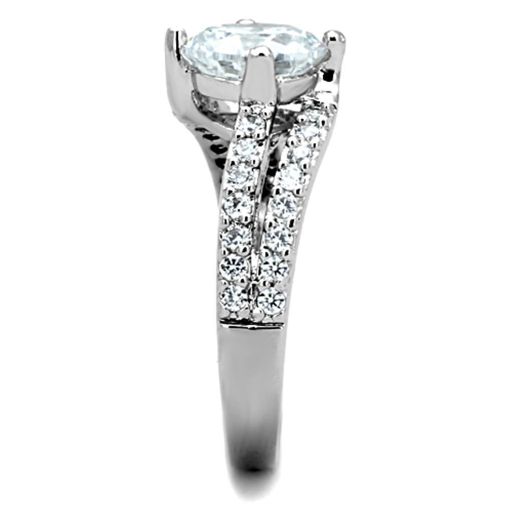 3W770 - Rhodium Brass Ring with AAA Grade CZ  in Clear-3