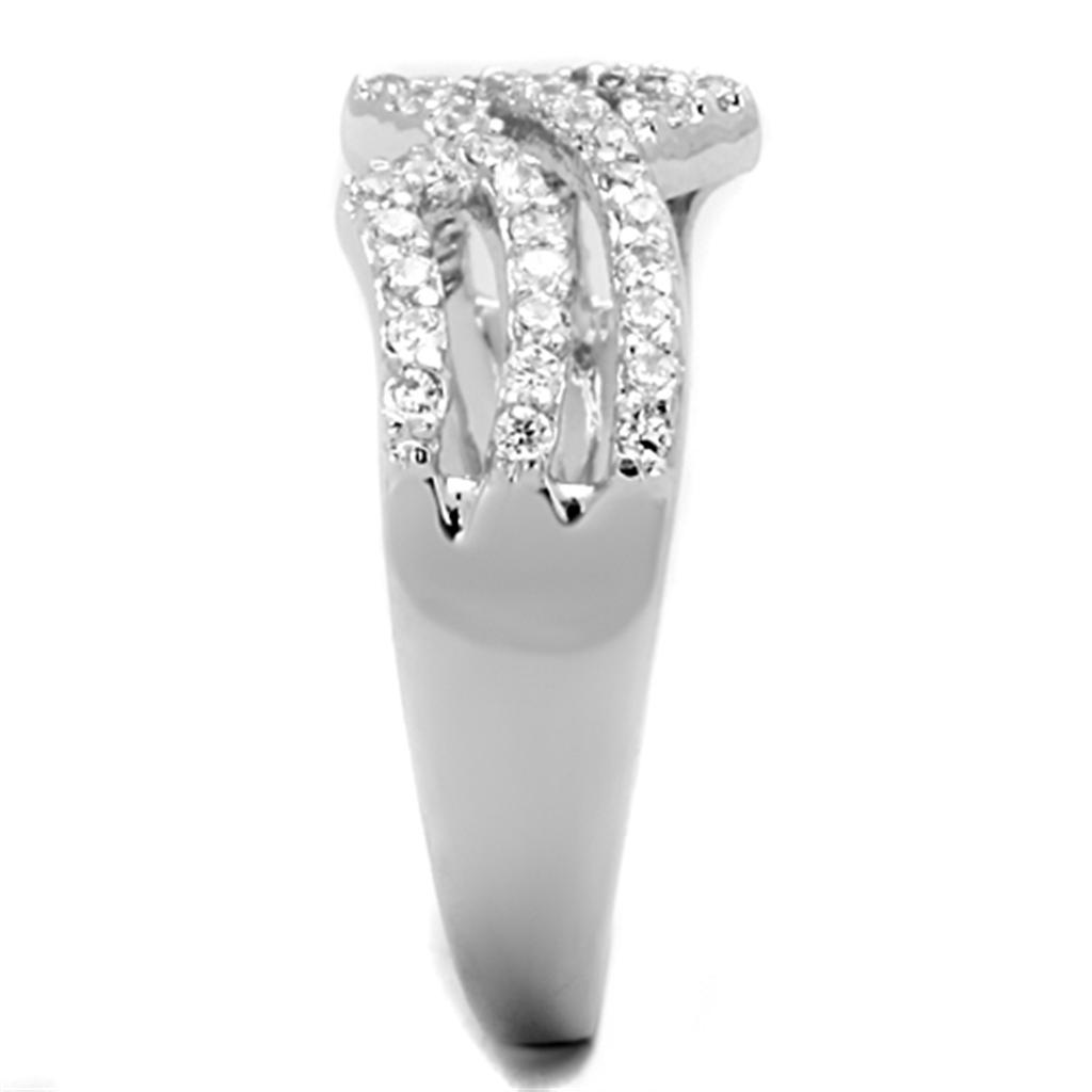 3W771 - Rhodium Brass Ring with AAA Grade CZ  in Clear-3