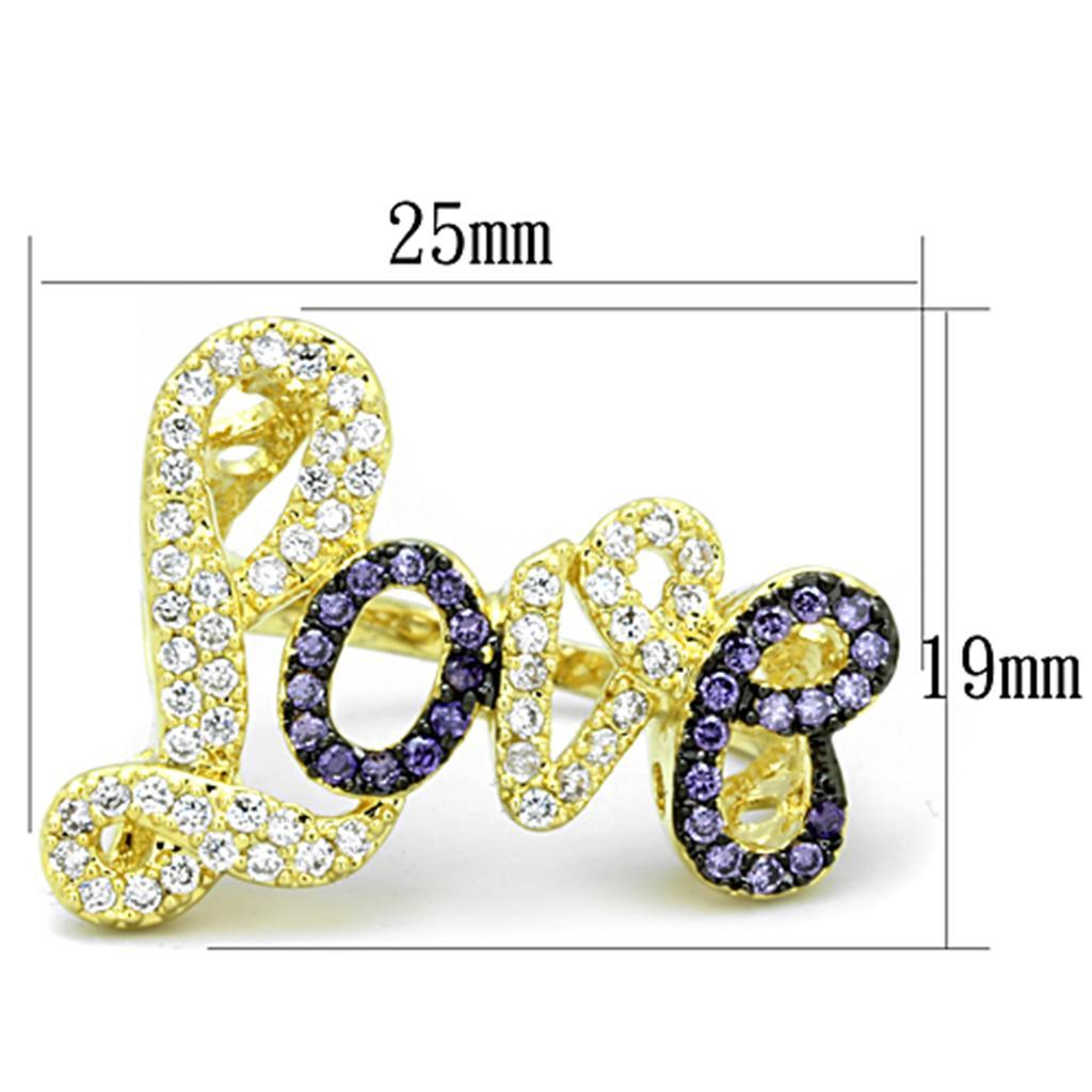 3W777 - Gold+Ruthenium Brass Ring with AAA Grade CZ  in Amethyst-1