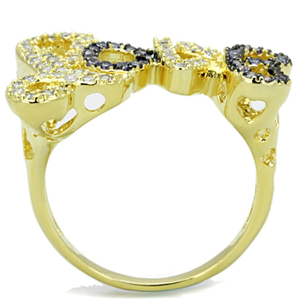 3W777 - Gold+Ruthenium Brass Ring with AAA Grade CZ  in Amethyst-2