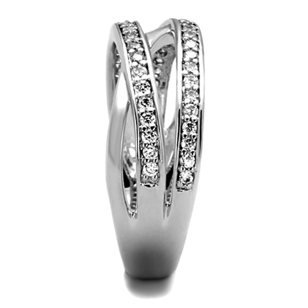 3W782 - Rhodium Brass Ring with AAA Grade CZ  in Clear-3