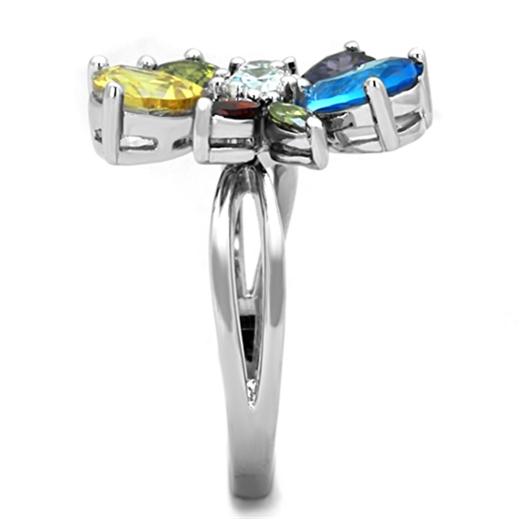 Jaime Cocktail Ring - Rhodium Brass, AAA CZ , Multi Color - 3W789-3