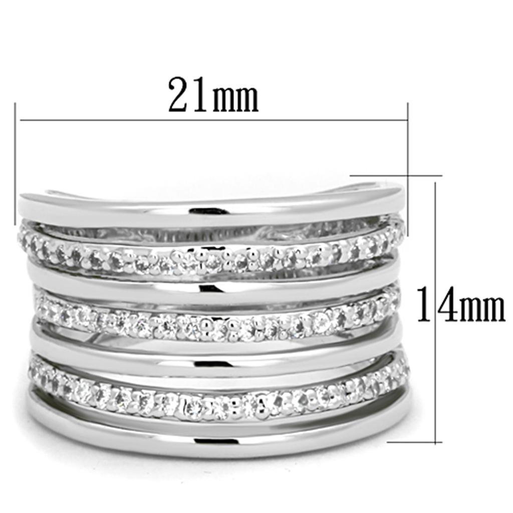 3W791 - Rhodium Brass Ring with AAA Grade CZ  in Clear-1