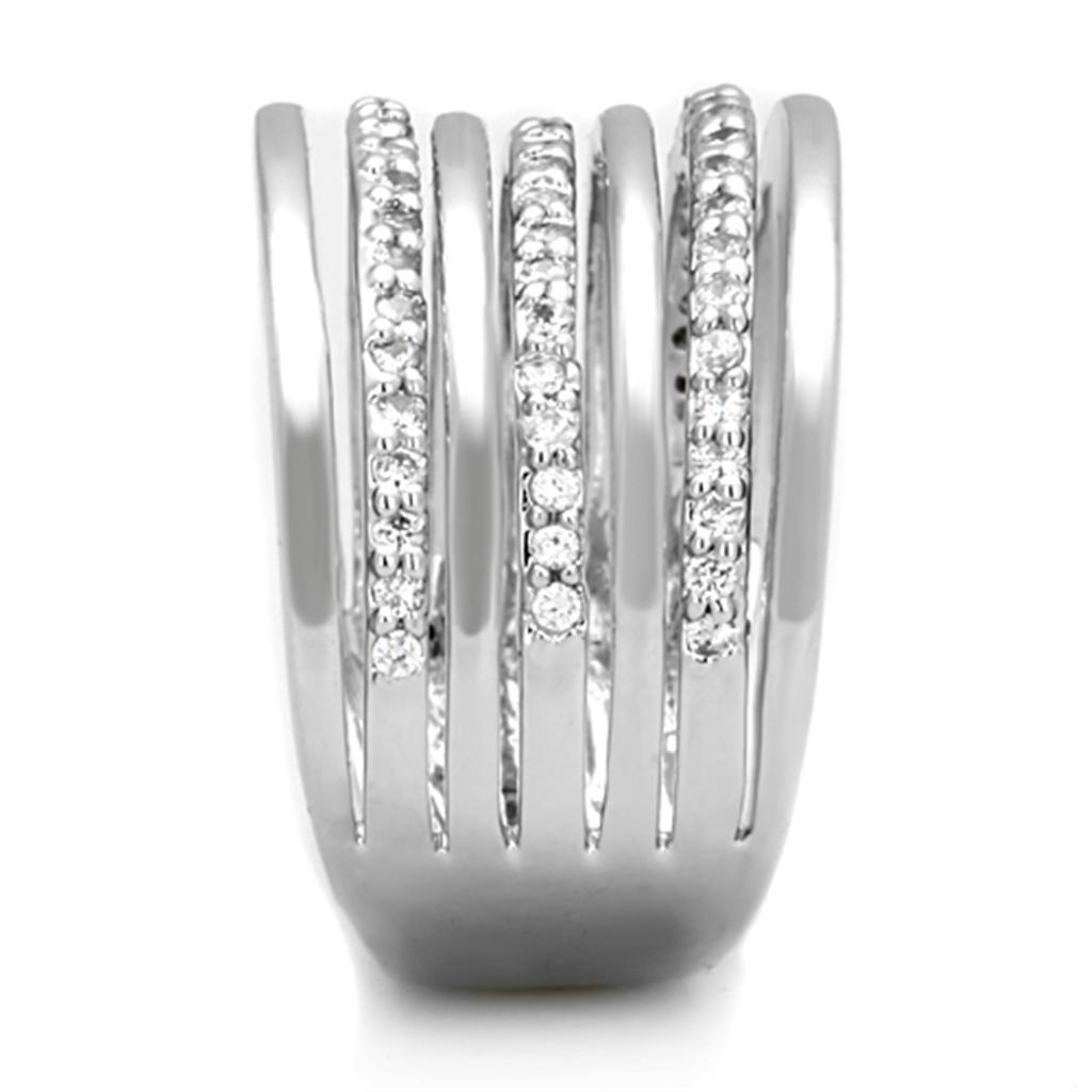 3W791 - Rhodium Brass Ring with AAA Grade CZ  in Clear-3