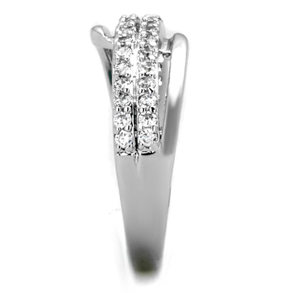 3W798 - Rhodium Brass Ring with AAA Grade CZ  in Clear-3