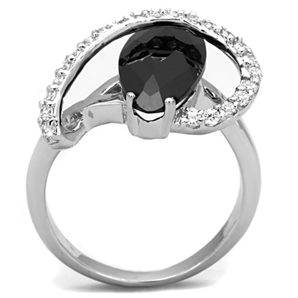 3W800 - Rhodium Brass Ring with AAA Grade CZ  in Jet-2
