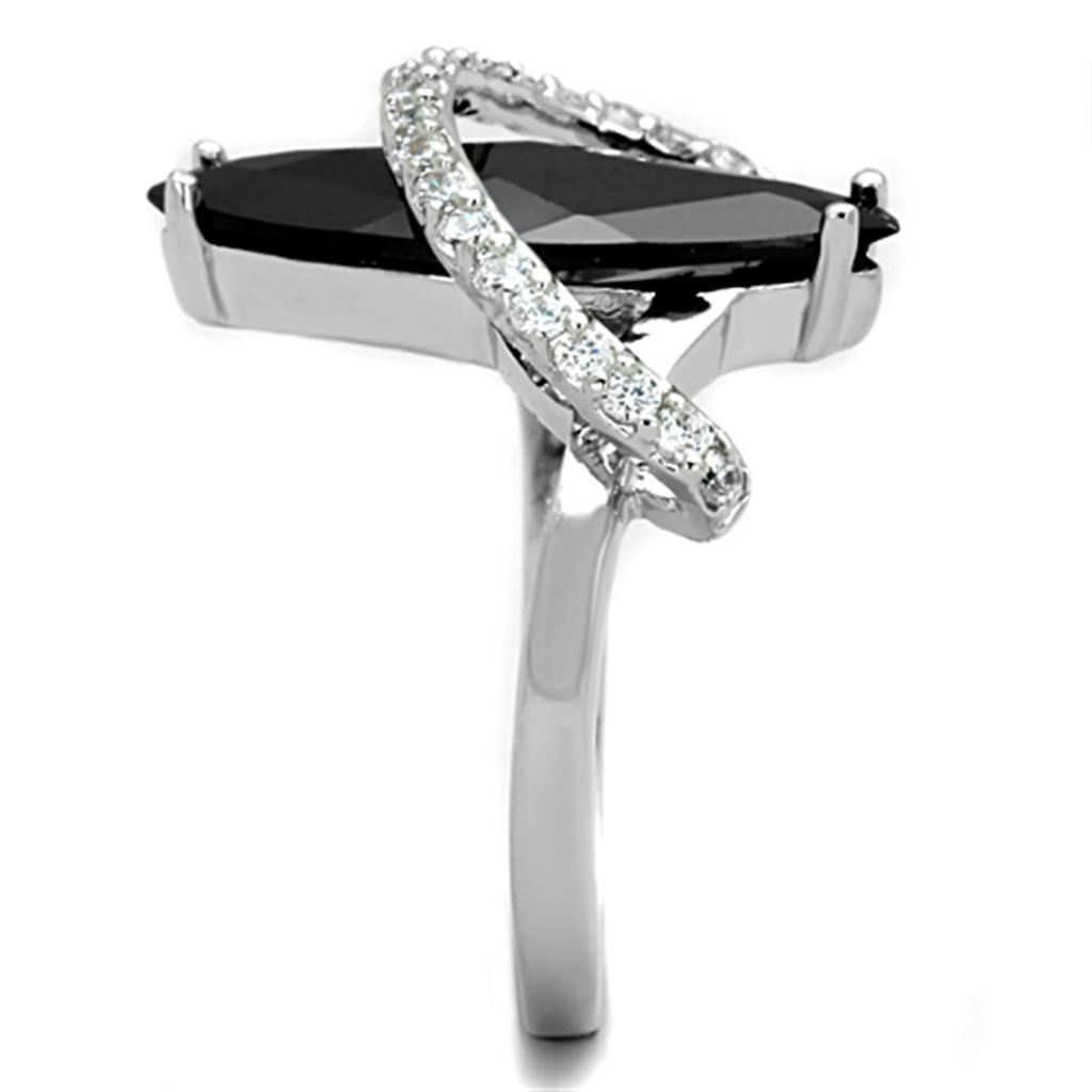 3W800 - Rhodium Brass Ring with AAA Grade CZ  in Jet-3