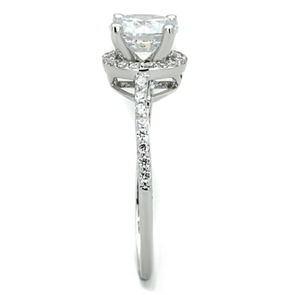 3W801 - Rhodium Brass Ring with AAA Grade CZ  in Clear-3