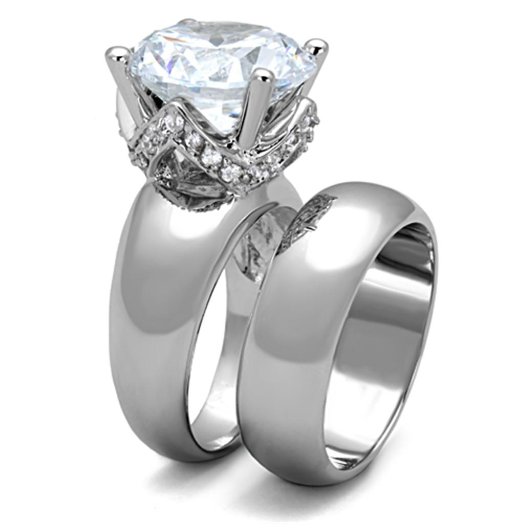 3W802 - Rhodium Brass Ring with AAA Grade CZ  in Clear-3