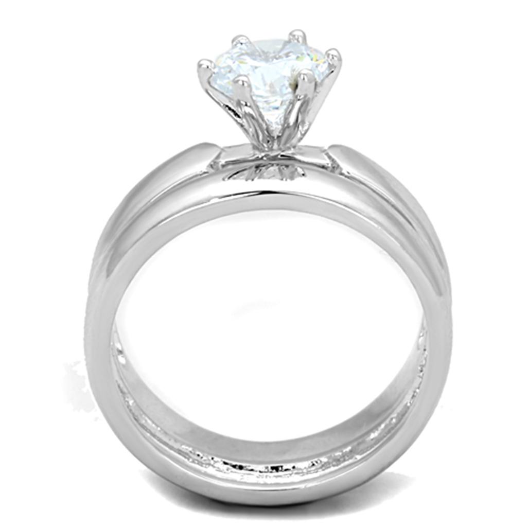 3W805 - Rhodium Brass Ring with AAA Grade CZ  in Clear-2