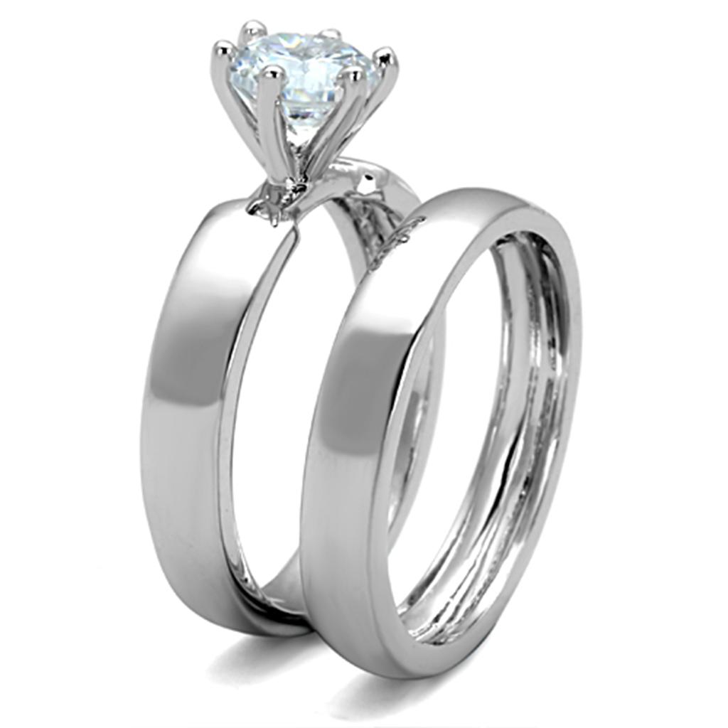 3W805 - Rhodium Brass Ring with AAA Grade CZ  in Clear-3