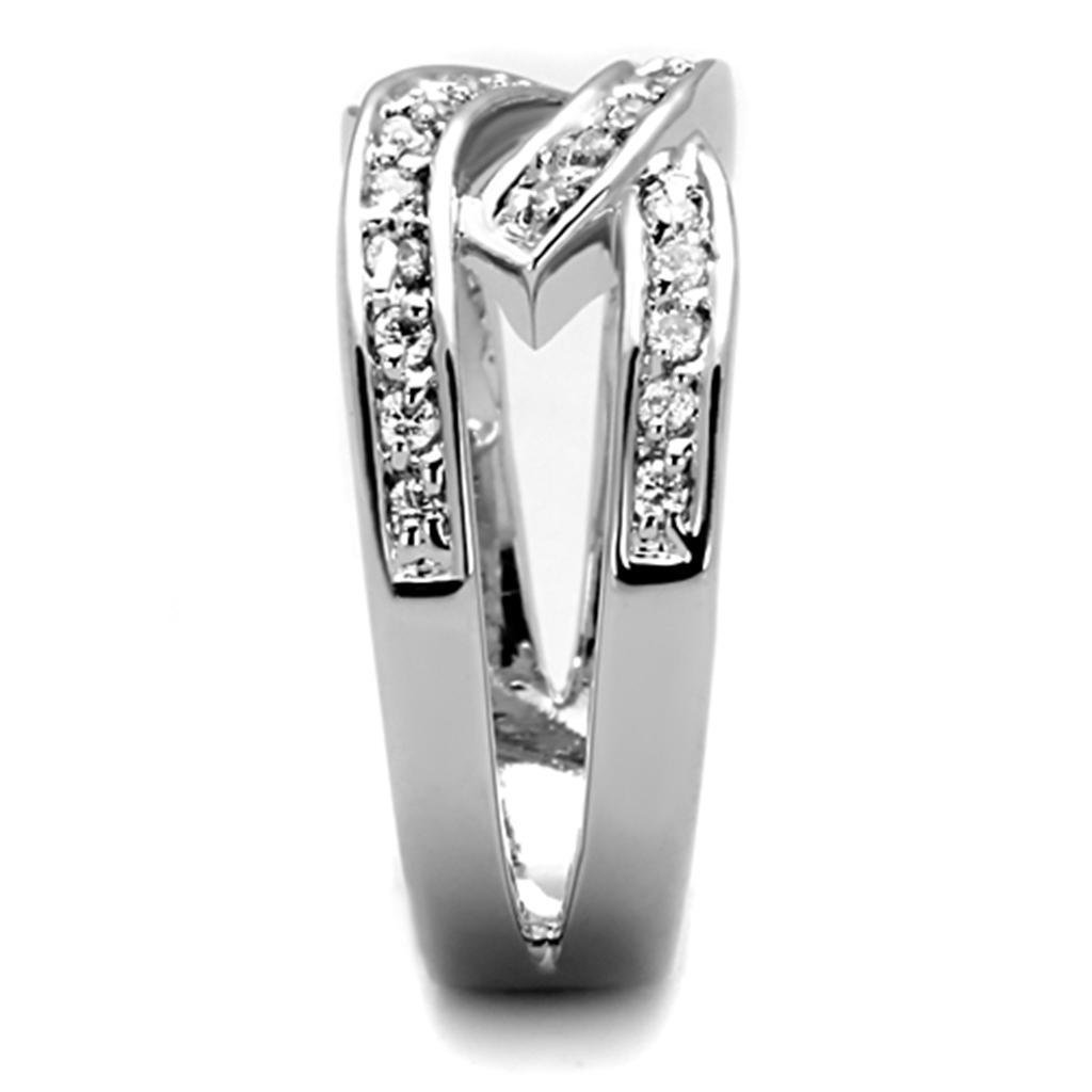 3W806 - Rhodium Brass Ring with AAA Grade CZ  in Clear-3