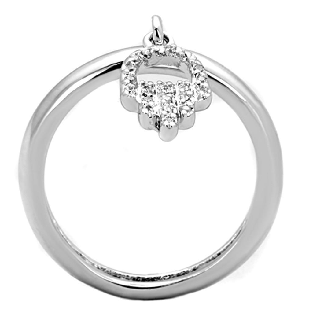 3W808 - Rhodium Brass Ring with AAA Grade CZ  in Clear-2