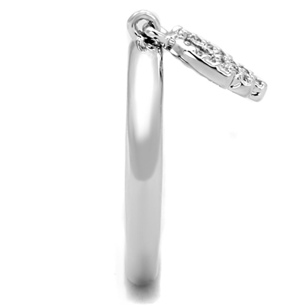 3W808 - Rhodium Brass Ring with AAA Grade CZ  in Clear-3