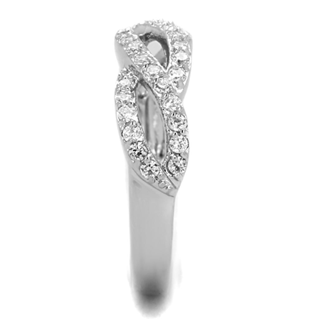 3W809 - Rhodium Brass Ring with AAA Grade CZ  in Clear-3