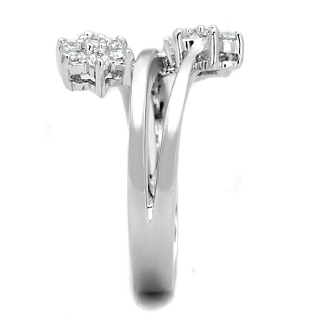 3W810 - Rhodium Brass Ring with AAA Grade CZ  in Clear-3