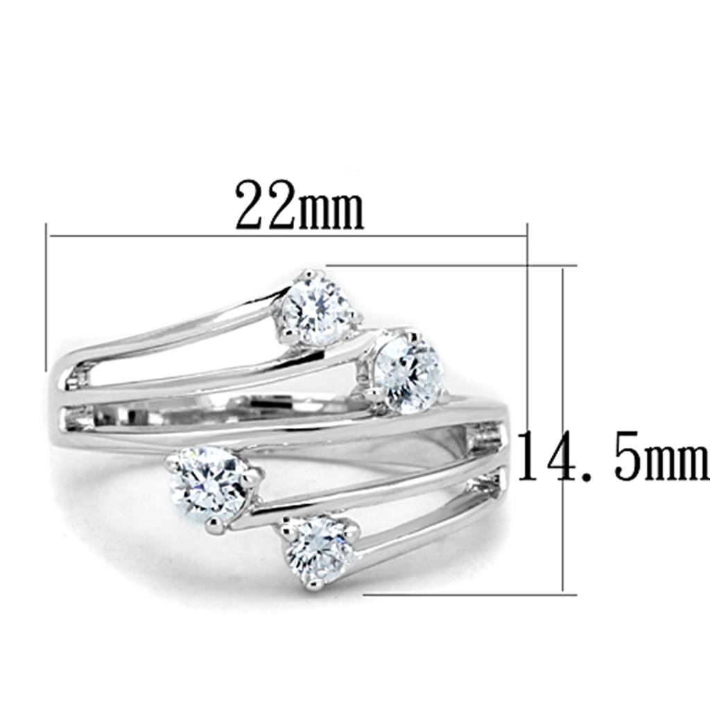 3W813 - Rhodium Brass Ring with AAA Grade CZ  in Clear-1
