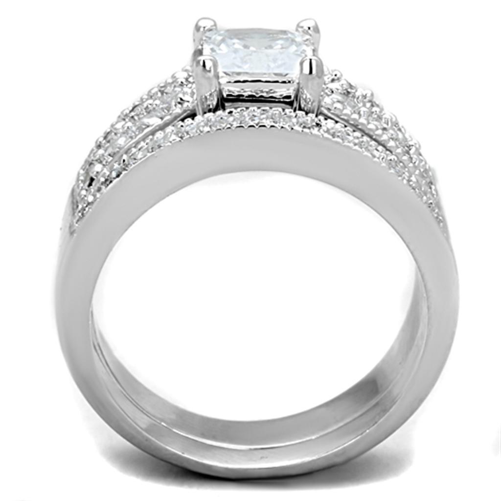 3W817 - Rhodium Brass Ring with AAA Grade CZ  in Clear-2