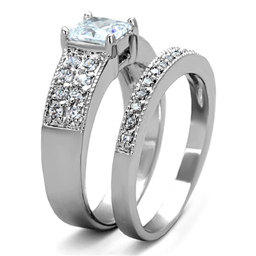 3W817 - Rhodium Brass Ring with AAA Grade CZ  in Clear-3