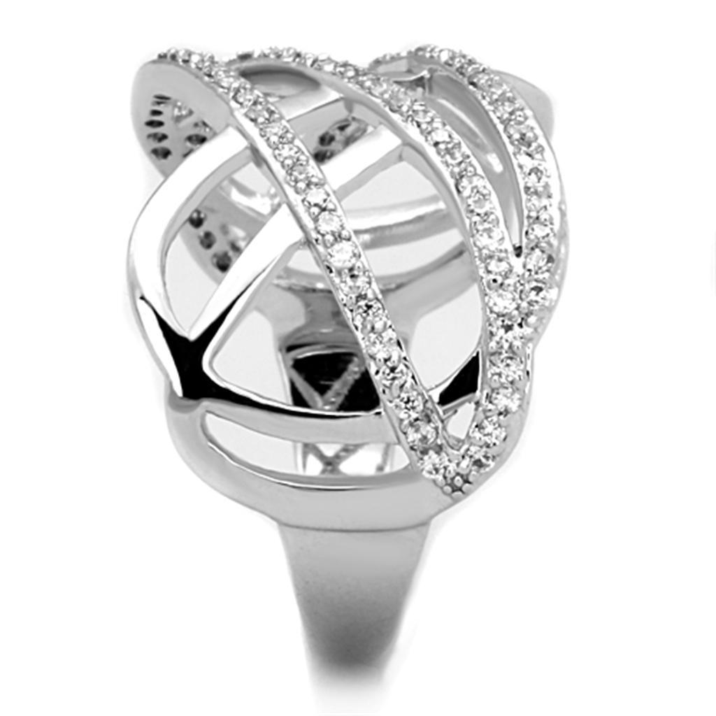 3W823 - Rhodium Brass Ring with AAA Grade CZ  in Clear-3