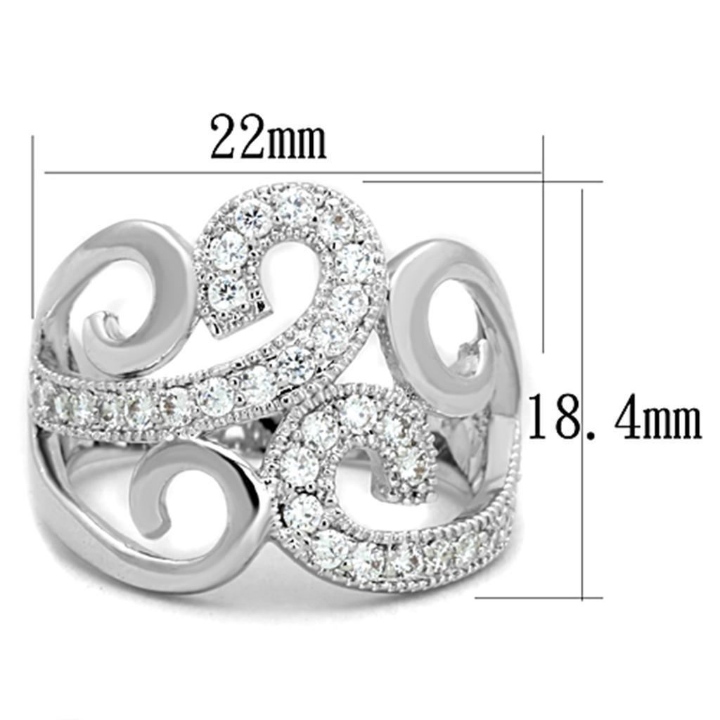 3W827 - Rhodium Brass Ring with AAA Grade CZ  in Clear-1