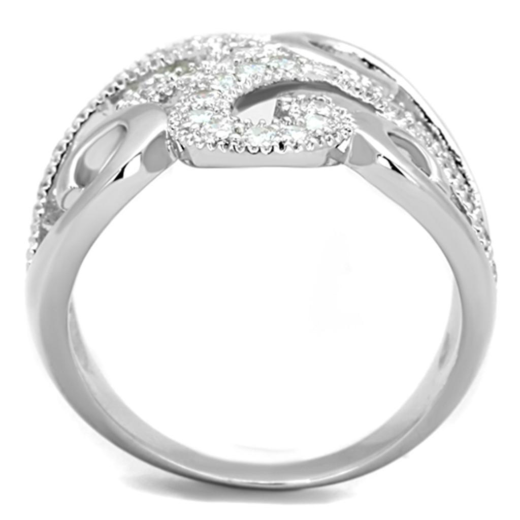 3W827 - Rhodium Brass Ring with AAA Grade CZ  in Clear-2