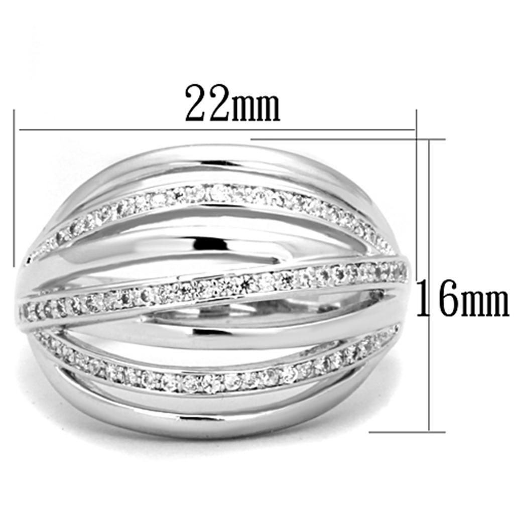 3W828 - Rhodium Brass Ring with AAA Grade CZ  in Clear-1