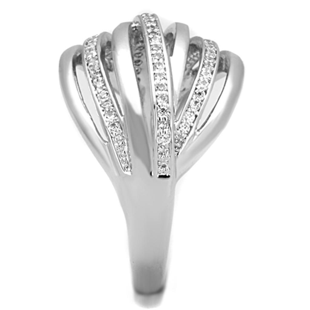 3W828 - Rhodium Brass Ring with AAA Grade CZ  in Clear-3