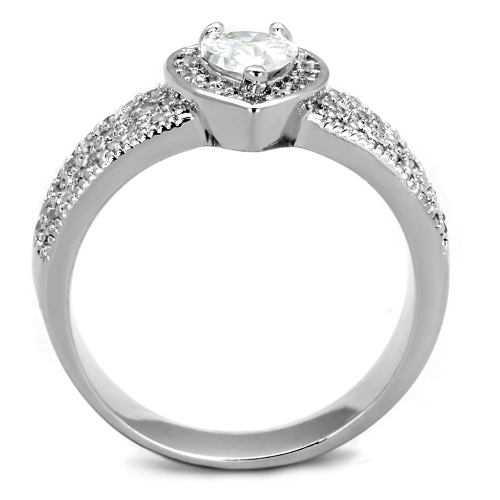 3W831 - Rhodium Brass Ring with AAA Grade CZ  in Clear-2