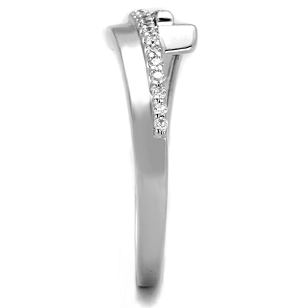 3W835 - Rhodium Brass Ring with AAA Grade CZ  in Clear-3