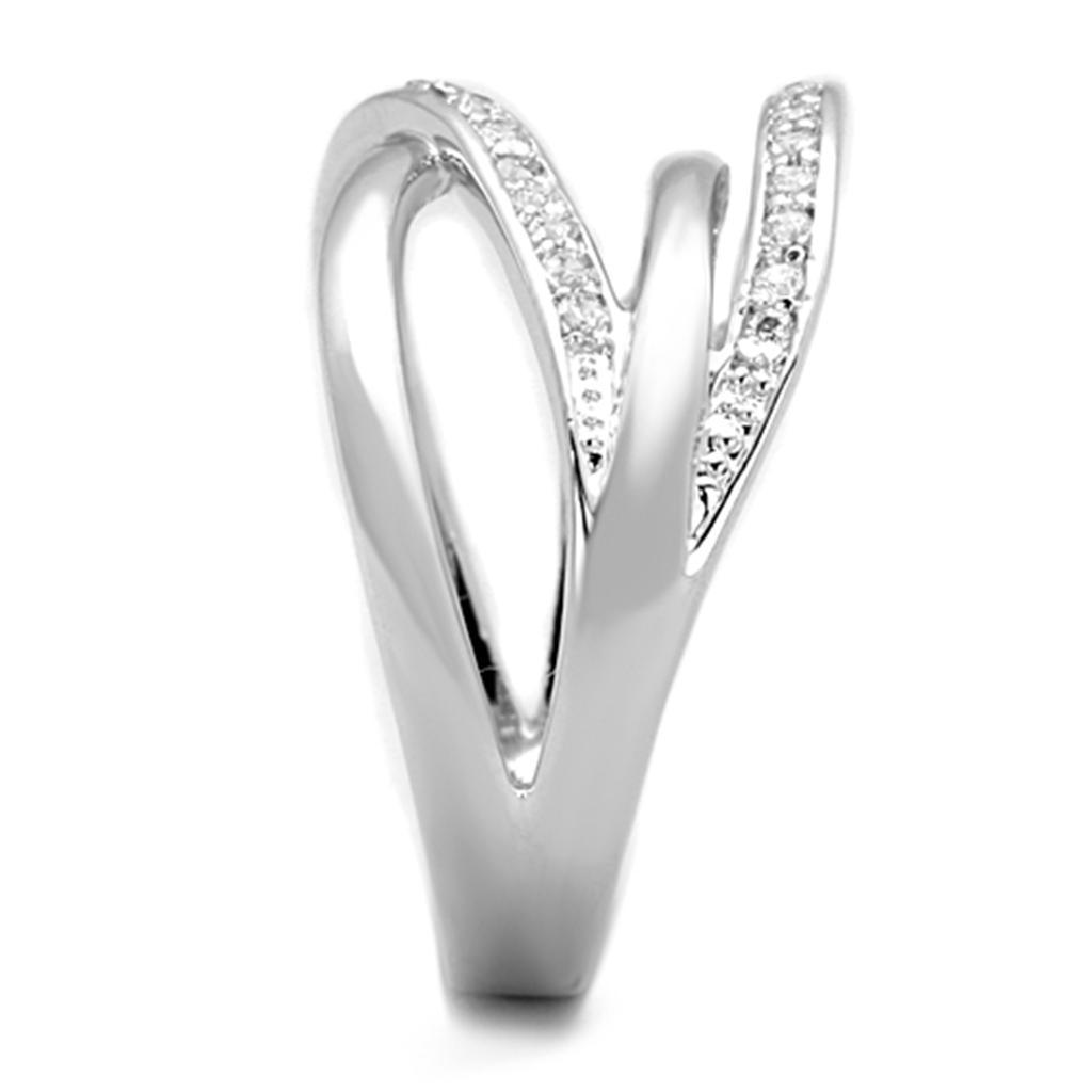 3W836 - Rhodium Brass Ring with AAA Grade CZ  in Clear-3