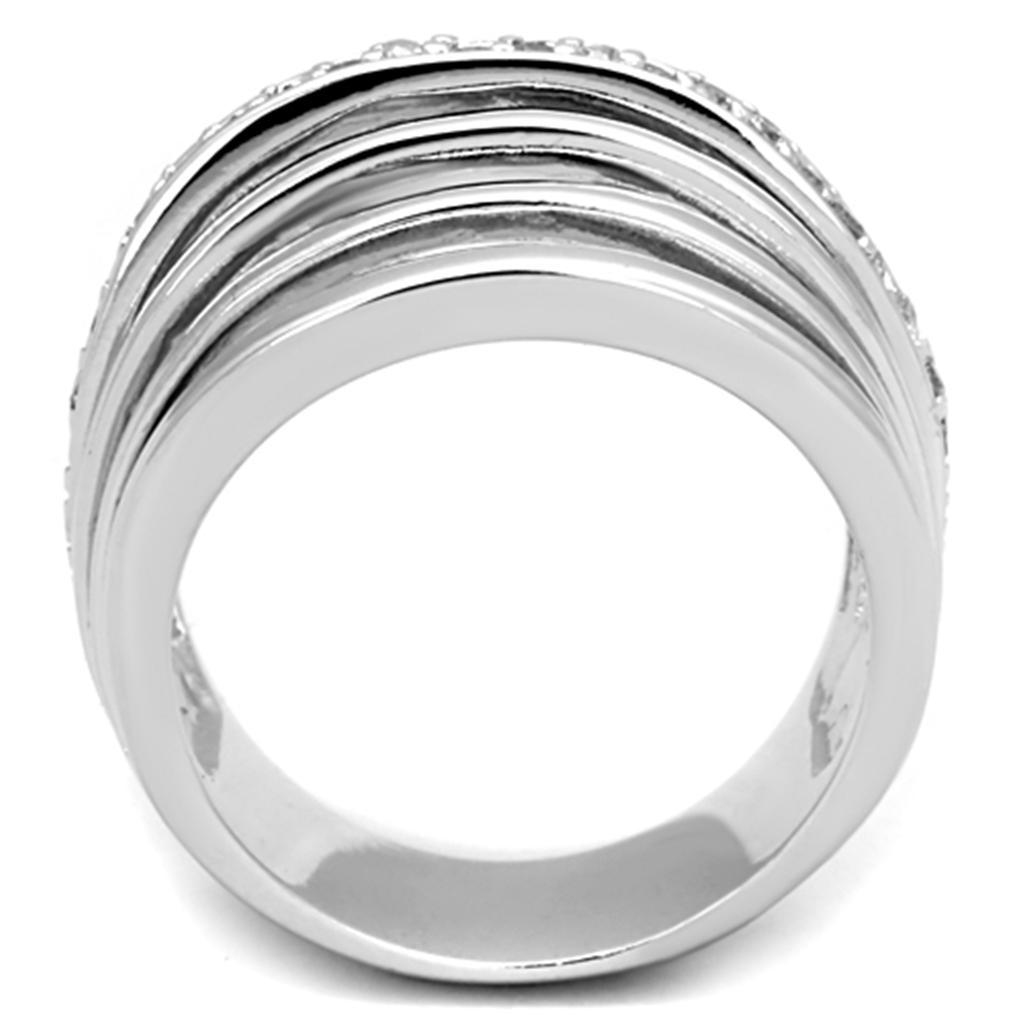 3W837 - Rhodium Brass Ring with AAA Grade CZ  in Clear-2