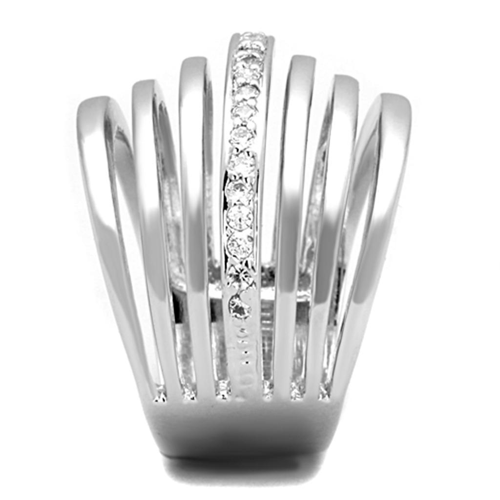 3W837 - Rhodium Brass Ring with AAA Grade CZ  in Clear-3