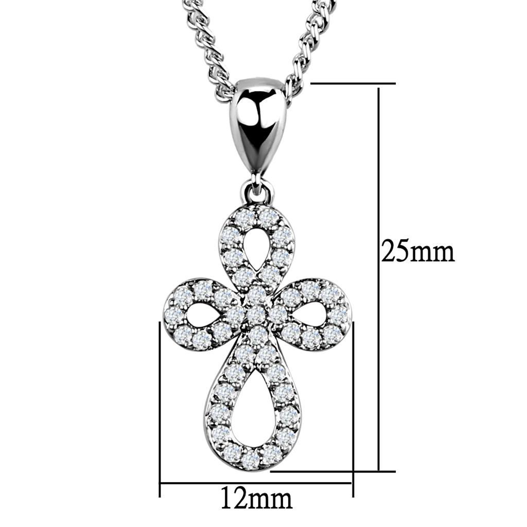 3W845 - Rhodium Brass Chain Pendant with AAA Grade CZ  in Clear-1