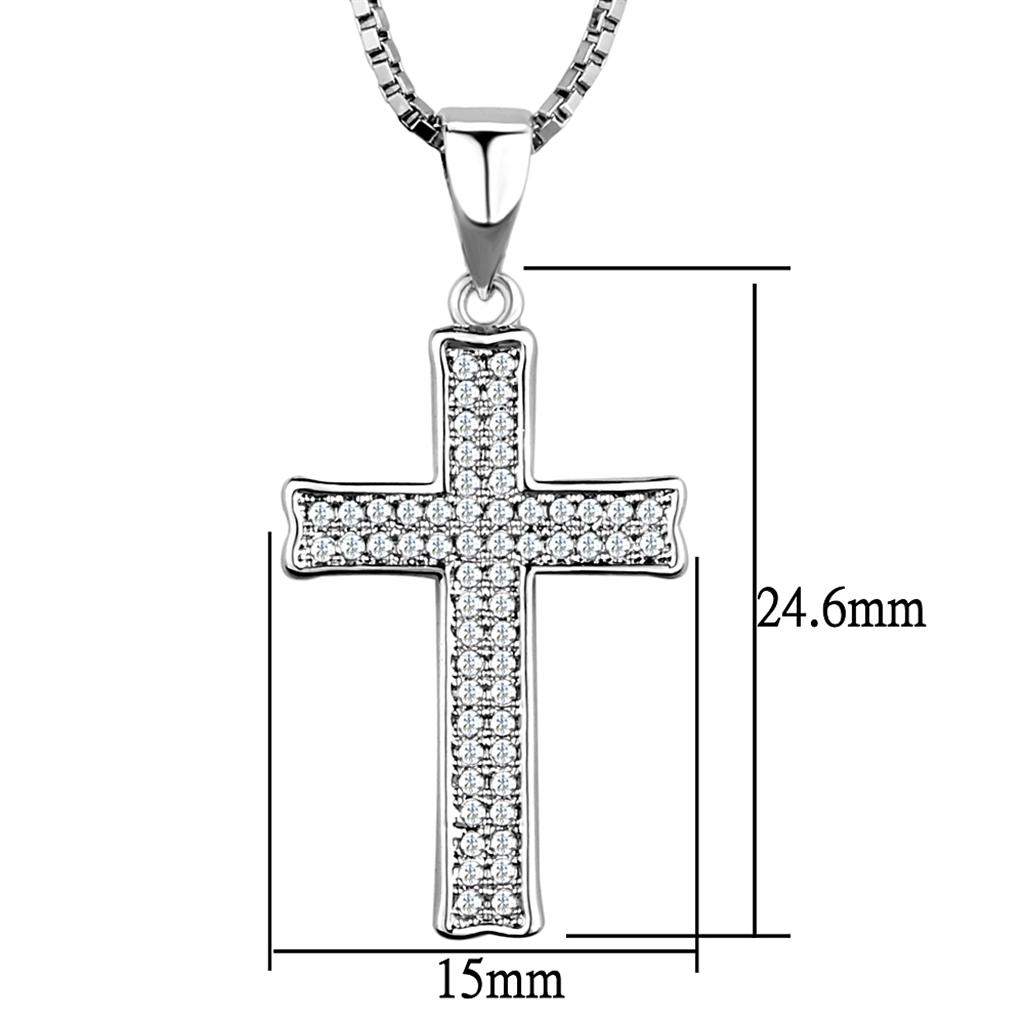 3W846 - Rhodium Brass Chain Pendant with AAA Grade CZ  in Clear-1