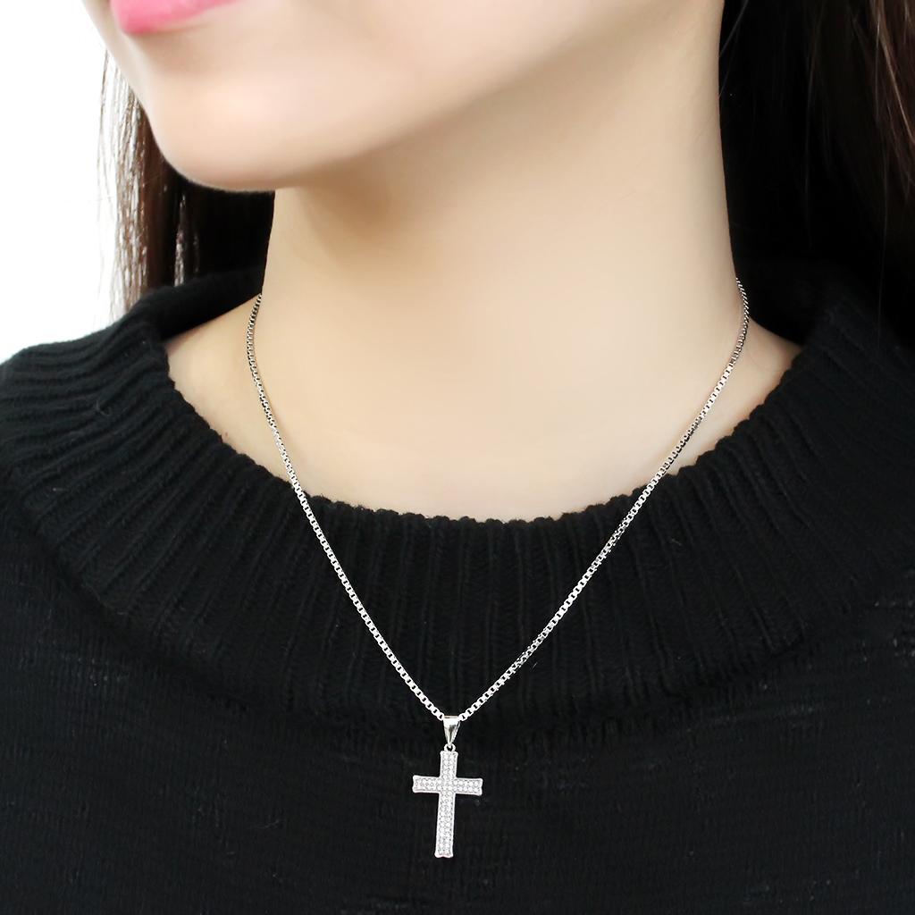 3W846 - Rhodium Brass Chain Pendant with AAA Grade CZ  in Clear-2